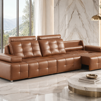 Bruce Italian Minimalist Genuine Leather Grade A Cowhide Functional Modular Recliner Sectional Sofa Bed