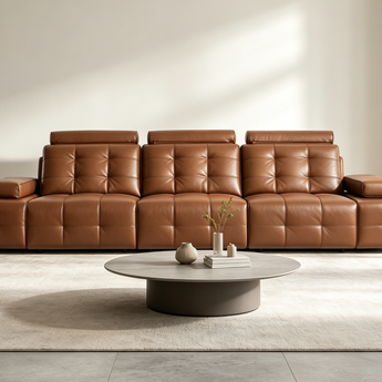 Bruce Italian Minimalist Genuine Leather Grade A Cowhide Functional Modular Recliner Sectional Sofa Bed