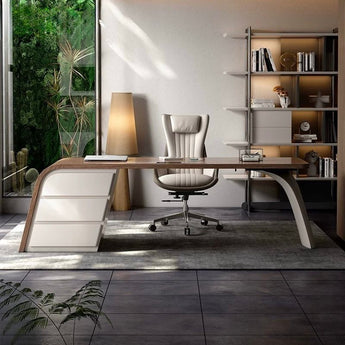 Leafora Solid Wood Top Executive Office Working Desk - Cocoa Walnut