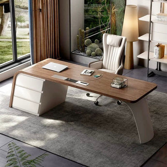 Leafora Solid Wood Top Executive Office Working Desk - Cocoa Walnut