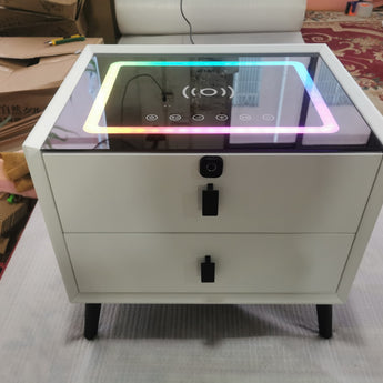 🟢 IN STOCK Nova White 2 Drawers Smart Side Table Nightstand with Bluetooth Speaker and Wireless Charger Top (Copy)