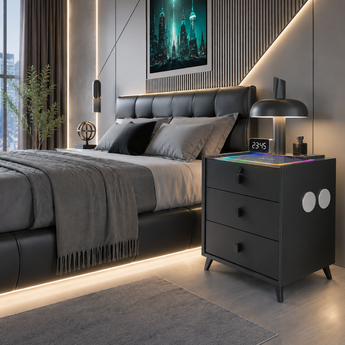 🟢 IN STOCK Nova Black Bedside Table With Charging Station