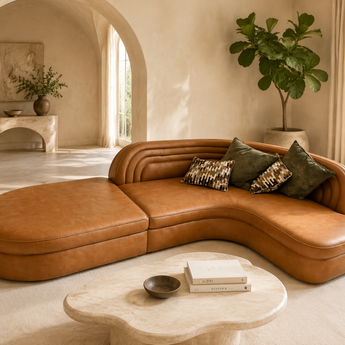 Japandi Scandinavian 5 Seater Genuine Leather cowhide Curved Multi-Seater Modern Luxury Asymmetrical Big Sofa