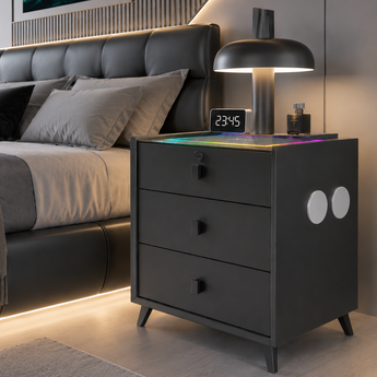 🟢 IN STOCK Nova Black Bedside Table With Charging Station