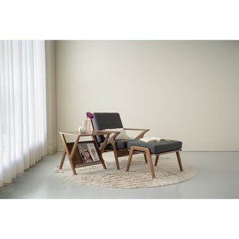 🟢 IN STOCK ASTON Armchair SET Malaysian Oak Solid Wood Fabric Upholstery with Ottoman Lounge Chair- Charcoal Grey