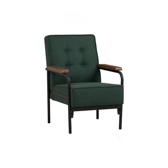 🟢 IN STOCK DZIRE Malaysian Oak Solid Wood 1-Seater Single Linen Upholstery Sofa Armchair - Emerald Pine Forest Green
