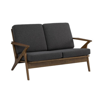 🟢 IN STOCK 1.2M ASTON 2-Seater Loveseat Malaysian Oak Solid Wood Fabric Upholstery Sofa - Charcoal Grey