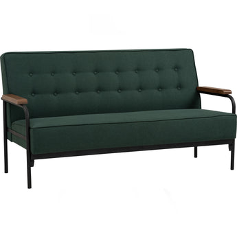 🟢 IN STOCK 1.6M DZIRE Malaysian Oak Solid Wood 3-Seater Linen Upholstery Sofa - Emerald Pine Forest Green