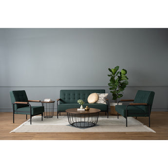 🟢 IN STOCK DZIRE SOFA SET Malaysian Oak Solid Wood 6-Seater Linen Upholstery - Emerald Pine Forest Green