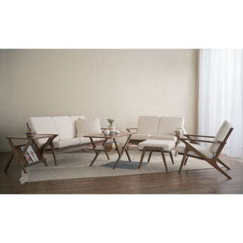 🟢 IN STOCK ASTON Armchair SET Malaysian Oak Solid Wood Boucle Fabric Upholstery with Ottoman - Teddy Vanilla