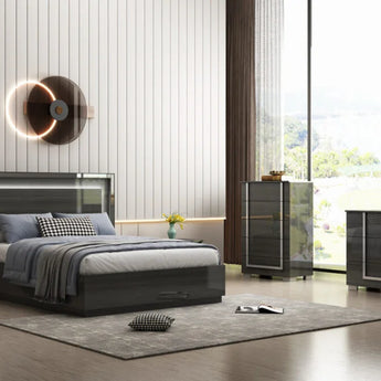 Onyx Queen Size 6 Piece Bedroom Suite Set with LED Storage