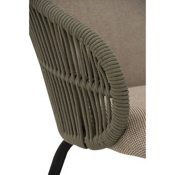 🟢 IN STOCK-Atlas Modern Dining Chair – Black Metal Legs, Olive Grey Fabric Seat & Green Rope Arm (Easy Assembly, In Stock Australia)