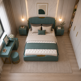 🟢 IN STOCK Emperor Italian Modern Luxury 4 Piece Tosca Leather Upholstery SUPER KING Gas Lifting Bedroom Suite Set