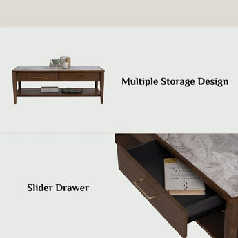 1M BREDA Marble Top Walnut Coffee Table