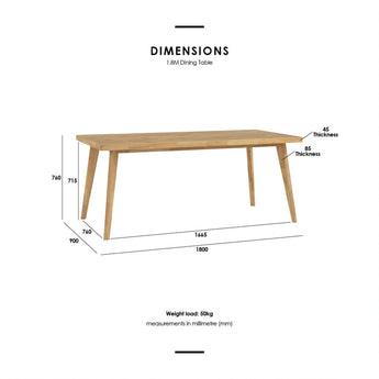 🟢 IN STOCK 1.8M LOFTUS Natural Solid Malaysian Oak Wood Dining Table