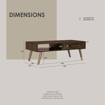 1.2M SIVAN Acacia Solid Wood Metal Frame Coffee Table