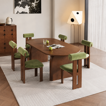 AVOCADO 6 Seater Dining SET Modern Luxury Solid Wood Table with Green Velvet Dining Chairs