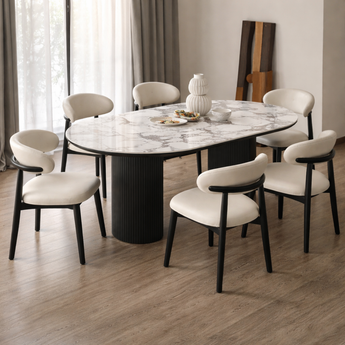 Anya Marble Top Dining Table with Leather Dining Chairs Set Of 6