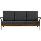 Gray sofa with wooden frame on a white background