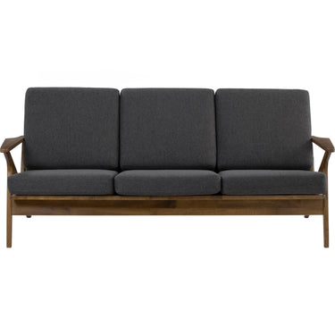 Gray sofa with wooden frame on a white background