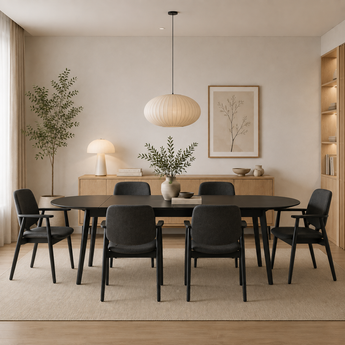🟢 IN STOCK 7 Piece Dining SET 2M Extendable Dining Table with 6 Armchair Malaysian Oak Solid Black Wood