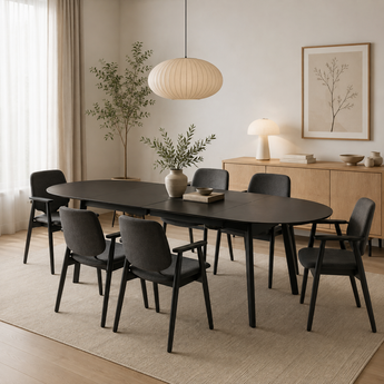 🟢 IN STOCK 7 Piece Dining SET 2M Extendable Dining Table with 6 Armchair Malaysian Oak Solid Black Wood