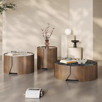 Bonnie Marble Top Solid Wood Walnut Cocoa Modern Luxury Coffee Table Set