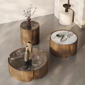 Bonnie Marble Top Solid Wood Walnut Cocoa Modern Luxury Coffee Table Set