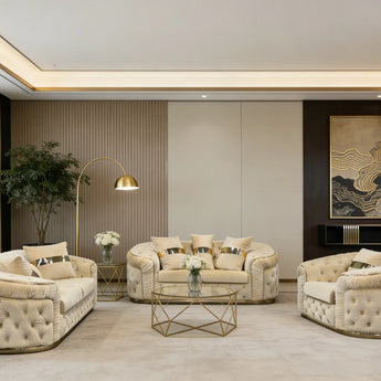 Beige Velvet 6 Seater Sofa Set