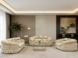 Beige Velvet 6 Seater Sofa Set