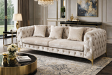 Beige Velvet Chesterfield 3 Seater Sofa