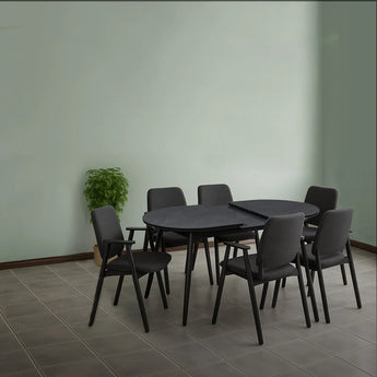 Extendable Solid Wood Dining Set 6 Seater in BLACK