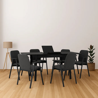 Extendable Solid Wood Dining Set 6 Seater in BLACK