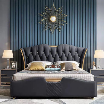 🟢 IN STOCK Modern Italian Luxury Black Majestic Queen Size Gas Lifting 3 Piece with 2 Nightstands Bedroom Set