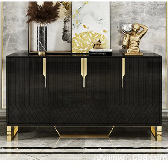 1.5M Majestic Luxury Black Tempered Glass Top Solid Wood Sideboard Cabinet