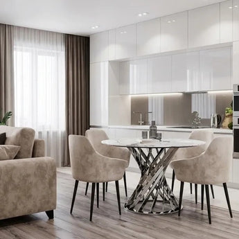 Genova Modern Luxury Marble Top Gold Frame Round Dining Table with Lazy Susan