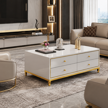 Classic White Modern Italian Luxury High Gloss Paint Cabinet Coffee Table with Drawers