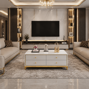 Classic White Modern Italian Luxury High Gloss Paint Cabinet Coffee Table with Drawers