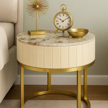🟢 IN STOCK Milan Marble Top Leather Side Table