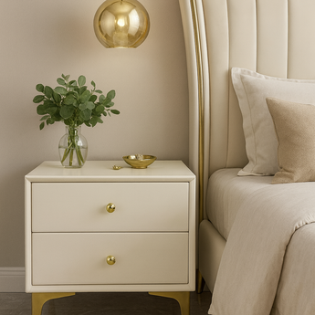 Leather Nightstand Side Table - Warm White