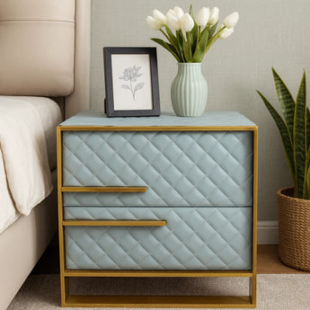 Harmony Leather Nightstand Side Table - Grey