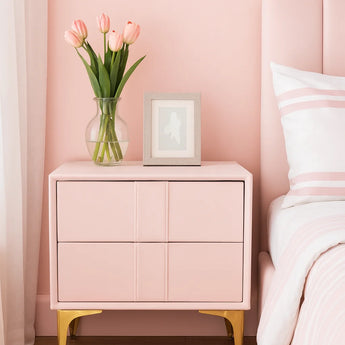 Leather Nightstand Side Table - Pink Chiffon