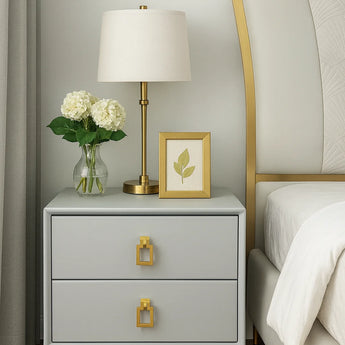 Leather Nightstand Side Table – Cloud Grey