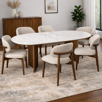 KAIA Solid Wood Sintered Stone Top Dining Table