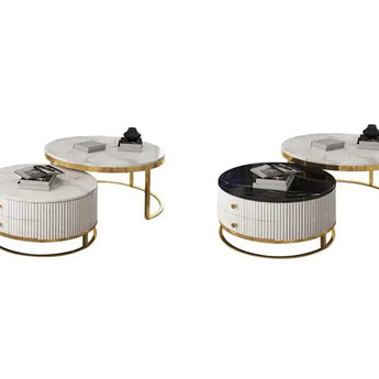 Opulent Solid Marble Stone Nesting Coffee Table Set - Black