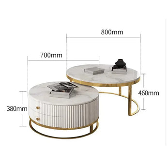 Opulent Solid Marble Stone Nesting Coffee Table Set - White and Black