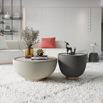 Ginny Sintered Stone Top Leather Upholstery Coffee Table Set