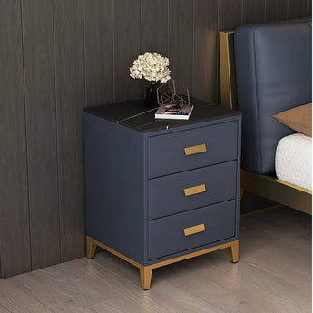 Regal Marble Top Leather Nightstand Side Table
