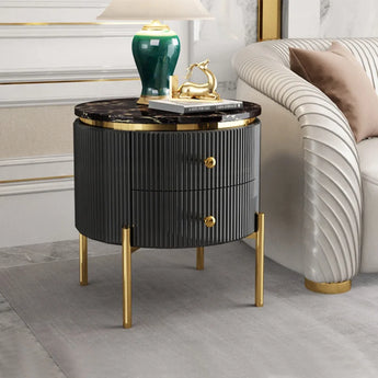 Zurich Marble Top Nightstand Side Table – Black
