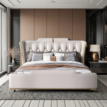 Sweet Night Luxury Queen Size Bed with Gas Lifting – Light Beige